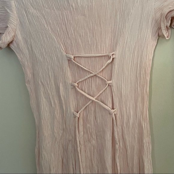 Vintage button down pink romantic flutter sleeve midi dress size 4 - Picture 8 of 11